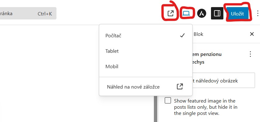 dulezita-tlacitka-v-gutenbergu Důležitá tlačítka při vytvoření stránky a editace v Gutenbergu