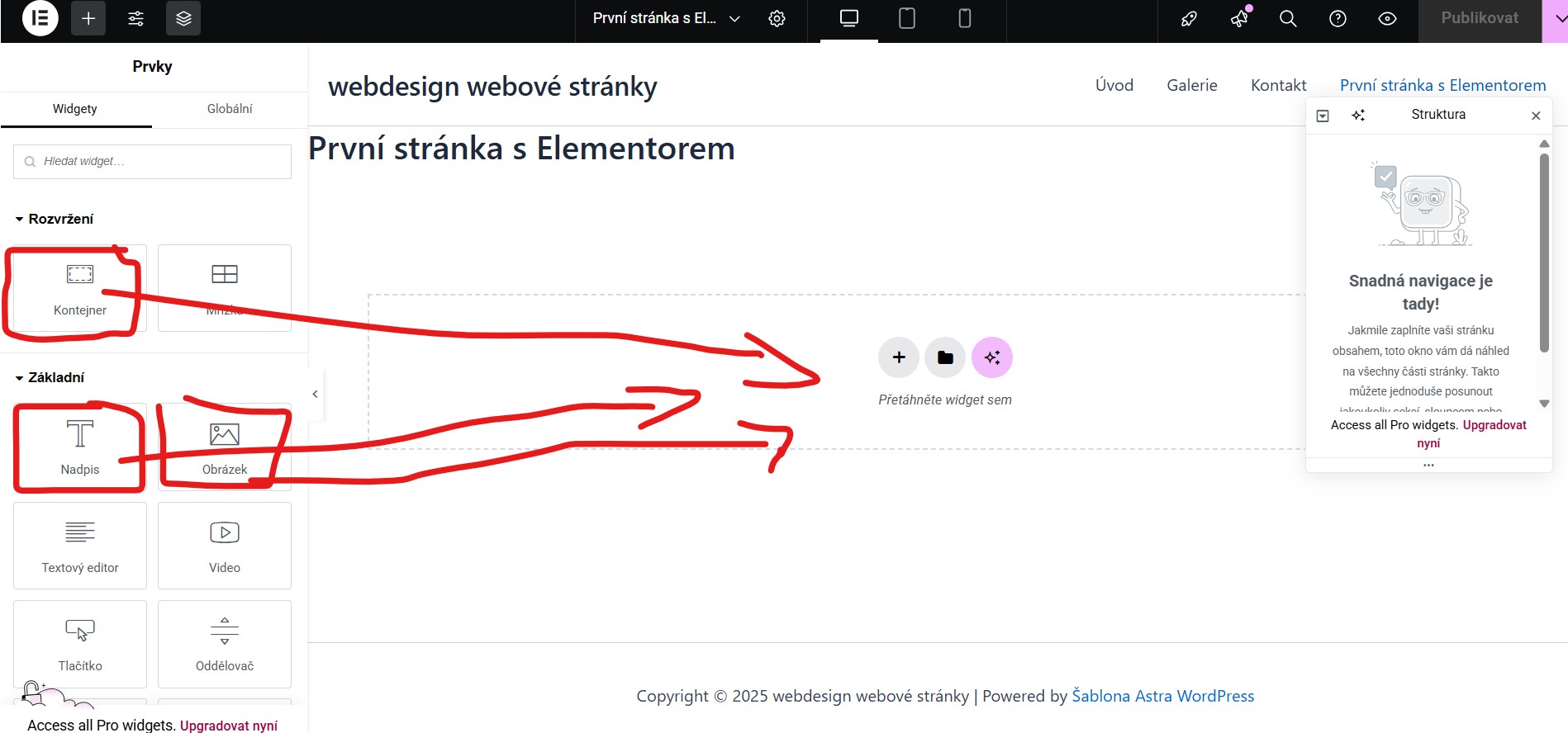 elementor-kontejner-texty-obrazky Přetahování widgetů - základy práce s Elementorem