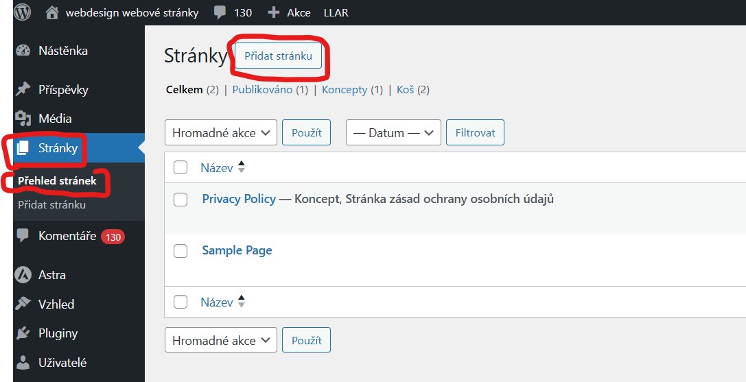 jak-vytvorit-stranku-pridani-stranky-wordpress Jak vytvořit první stránku ve WordPressu - Stránky, přehled stránek, přidat stránku
