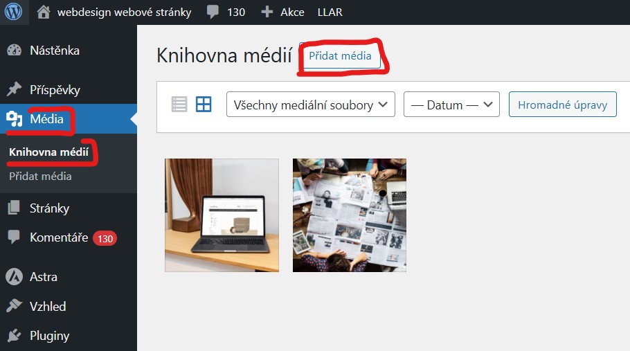knihovna-medii-ve-wordpressu-nahravani-obrazku Knihovna médií - přidání obrázku