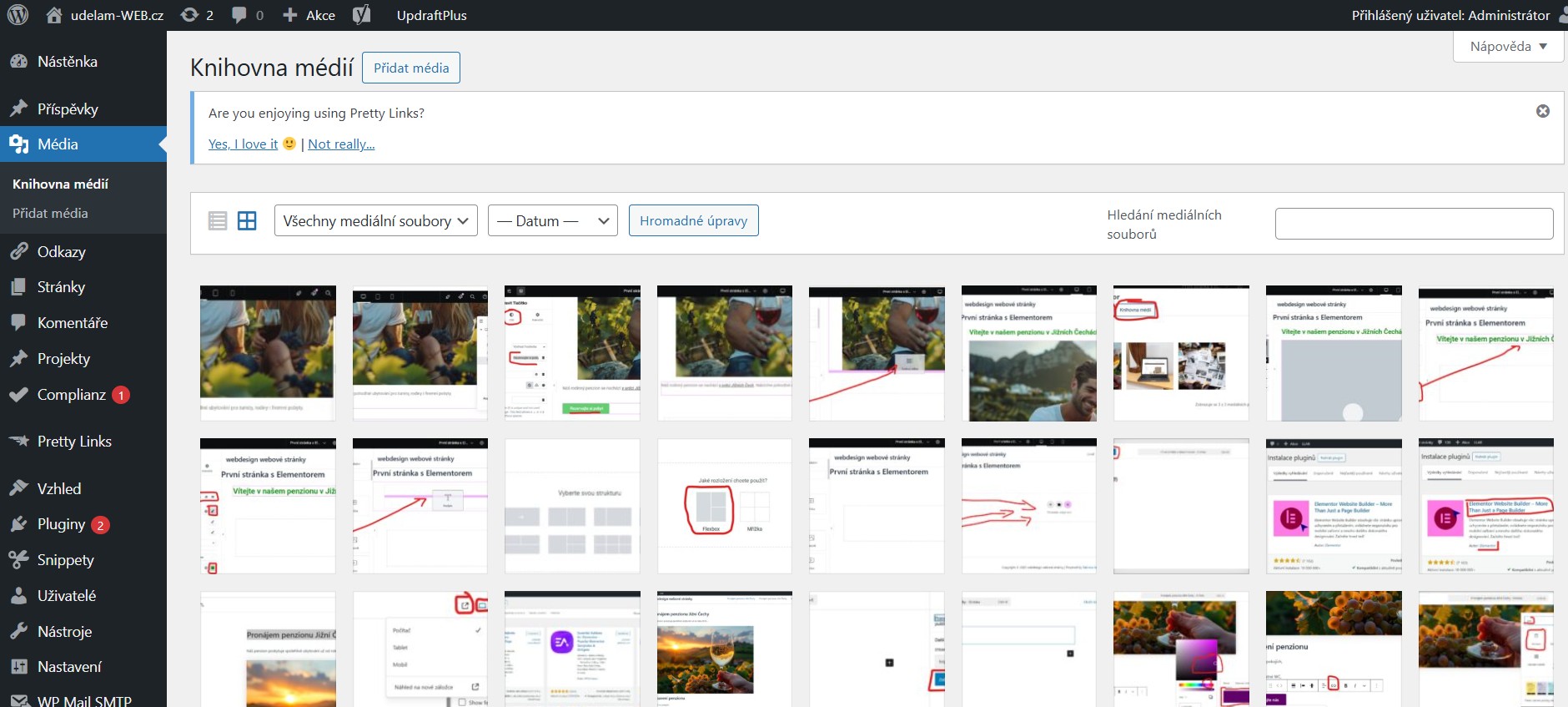 Knihovna médií ve WordPressu s tlačítkem Přidat nový
