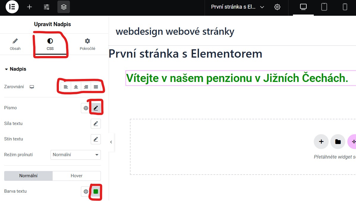 nadpis-v-elementoru-zmena-fontu-velikosti-barvy Jak upravit nadpis - základy práce s Elementorem