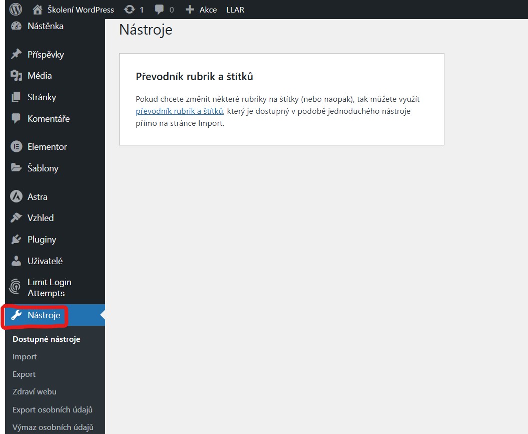 nastroje-wordpress Nástroje - WordPress úvodní nastavení - jak se zorientovat v administraci