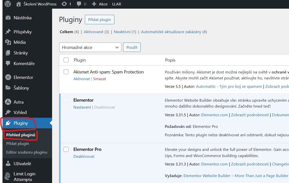 pluginy-prehled-pluginu Pluginy - Přehled pluginů - WordPress úvodní nastavení - jak se zorientovat v administraci
