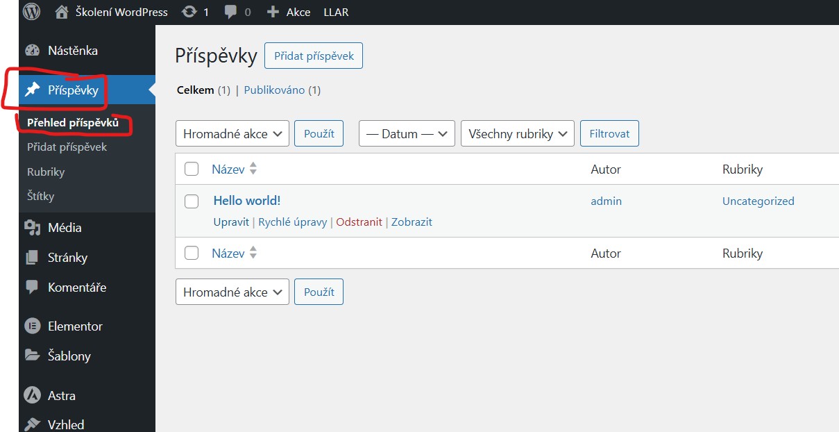 prispevky-prehled-prispevku Příspěvky - Přehled příspěvků - jak se zorientovat v administraci - WordPress