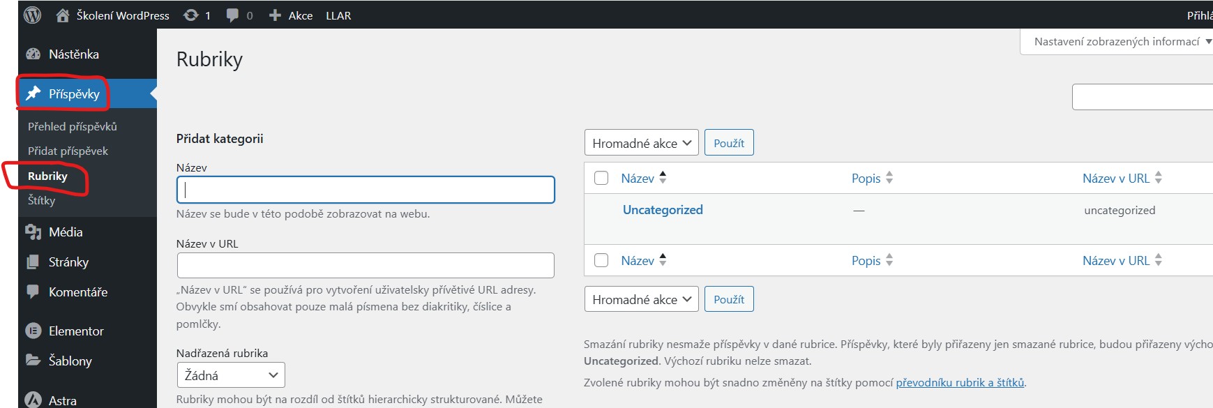 rubriky-wordpress Příspěvky - Rubriky - jak se zorientovat v administraci - WordPress
