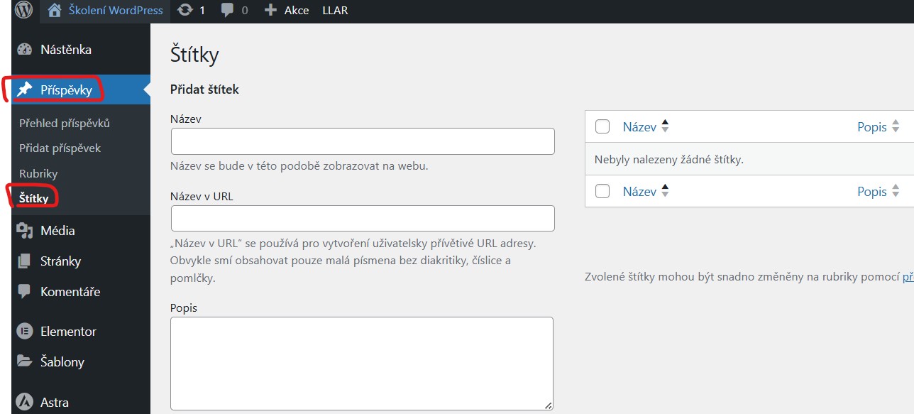 stitky-wordpress Příspěvky - Štítky - jak se zorientovat v administraci - WordPress