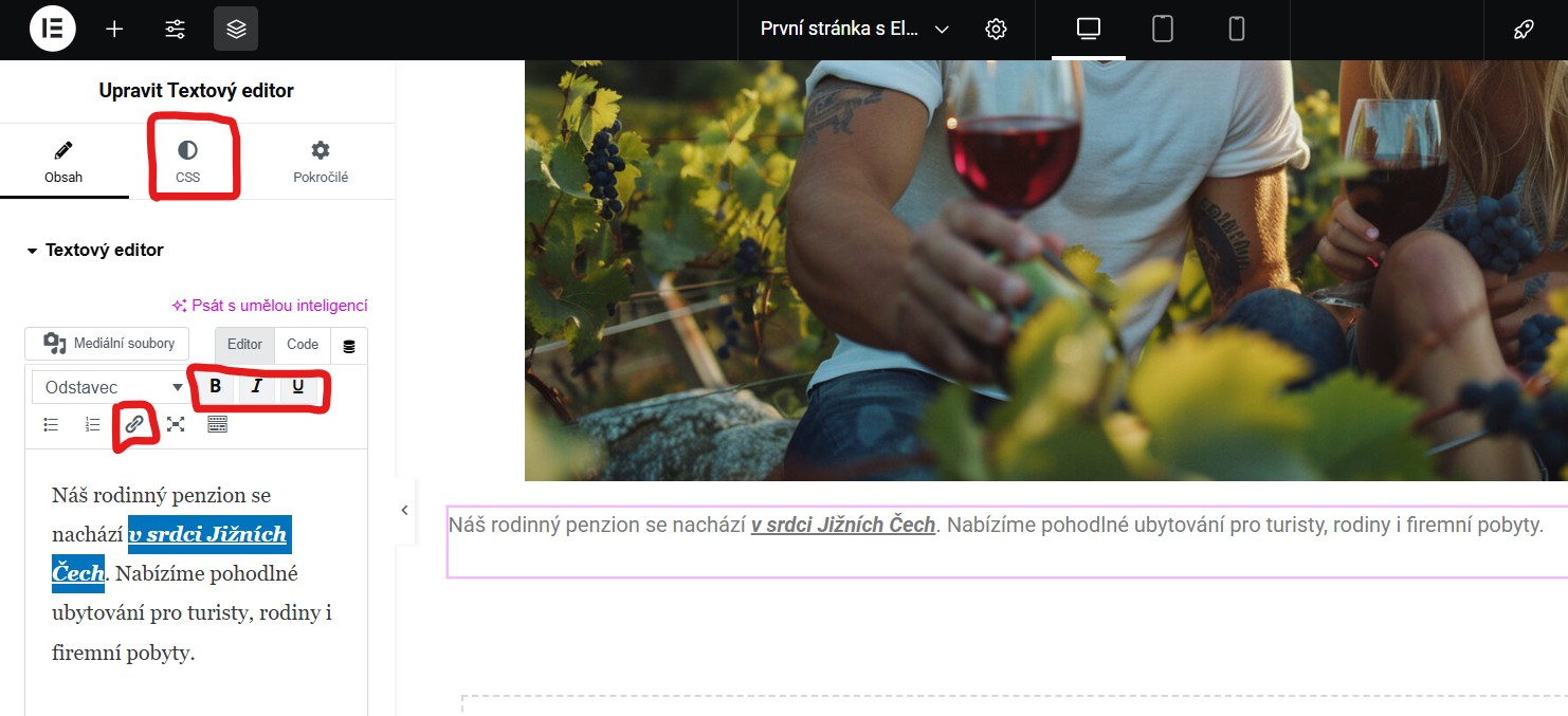 vlozeni-uprava-textu-elementor Nastavení textů - Elementor tvorba první stránky