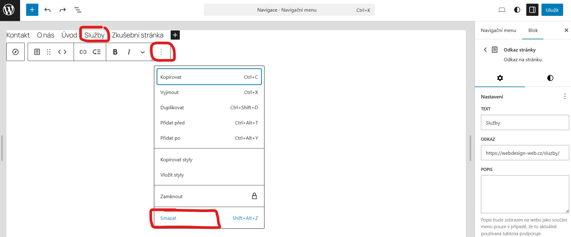 jak-smazat-polozku-z-menu-wordpress Jak vytvořit menu ve WordPressu - v menu najdete položku Vzhled - Menu - napíšete název menu a klinete na Vytvořit menu