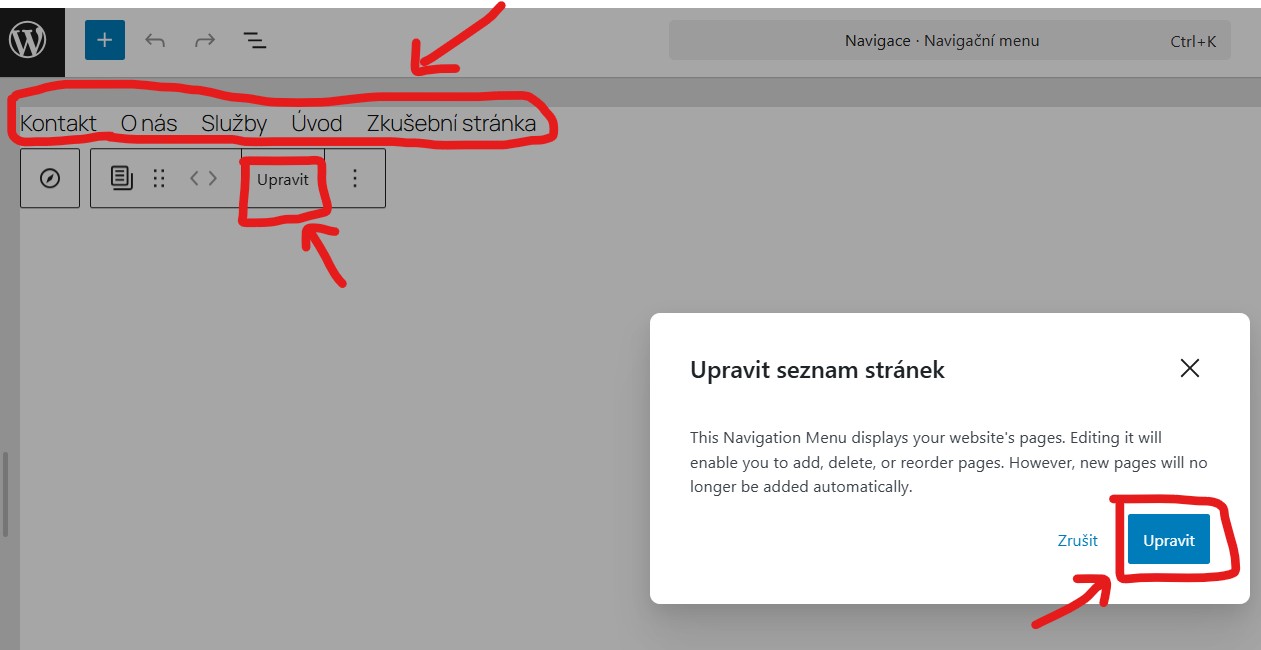 uprava-polozek-v-menu-pridani-zmena-smazani-wordpress Jak vytvořit menu ve WordPressu - v menu najdete položku Vzhled - Menu - napíšete název menu a klinete na Vytvořit menu