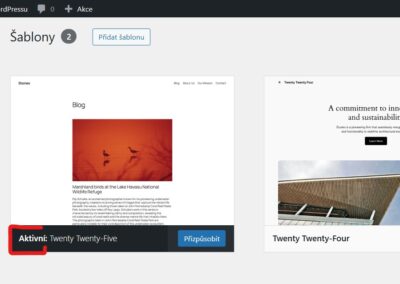 šablony do WordPress přidáte a změníte přes levé menu Vzhled a Šablony