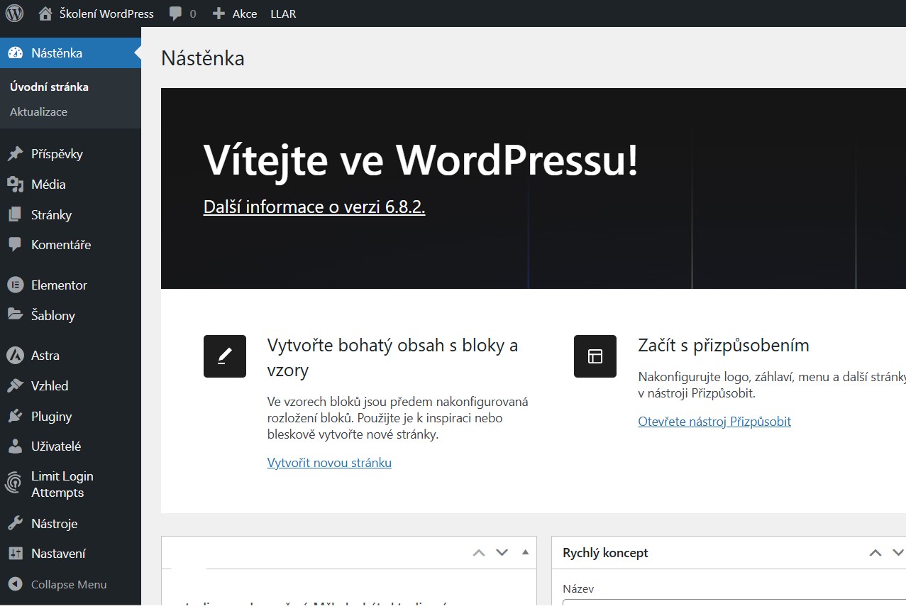 WordPress administrace – úprava stránek a obsahu